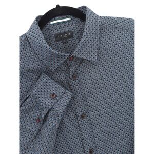 Ted Baker London ORMSBY Spot Shirt mens 6 Blue Fan Print Long Sleeve Preppy